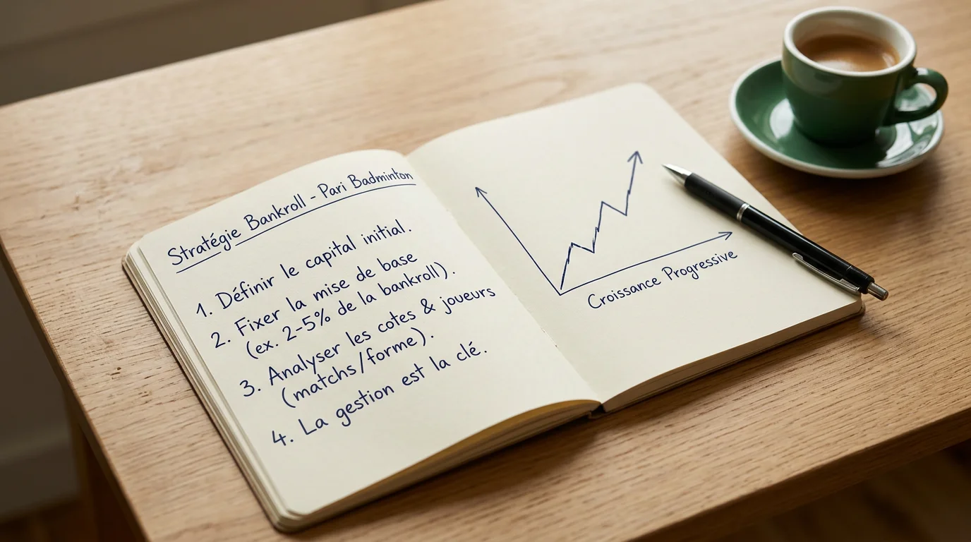 Carnet ouvert avec notes manuscrites de gestion de capital et courbe de progression simple